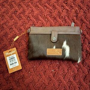Wrangler Brown leather and White horsehair Wristlet